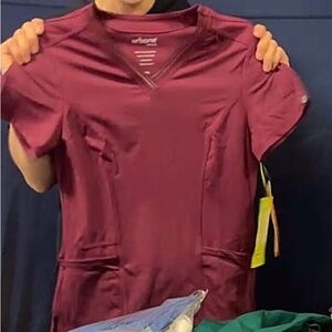 Urbane Maroon V-Neck Medical Scrub top